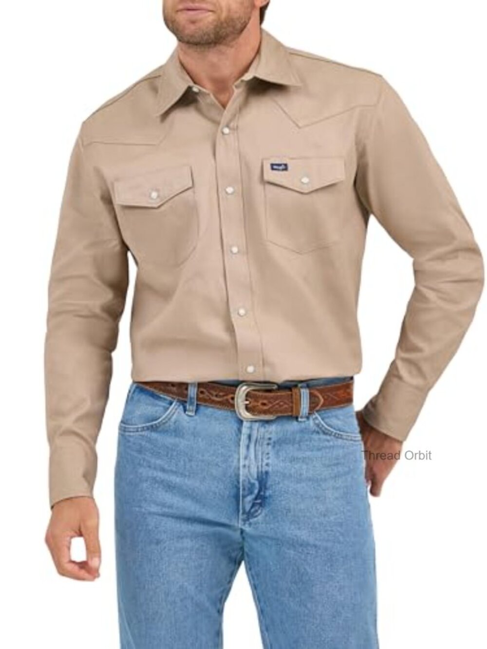 100% Cotton Heavyweight Firm Finish Western Snap Work Shirt with Flap Pockets - Picture 4 of 5